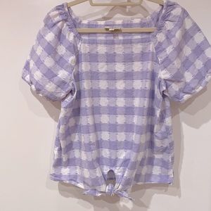 Loft S lavender plaid short sleeved summer tie top